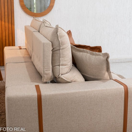 Sof� Retr�til Reclin�vel Gran Bello 2,00m Linho Bege - Molas Ensacadas