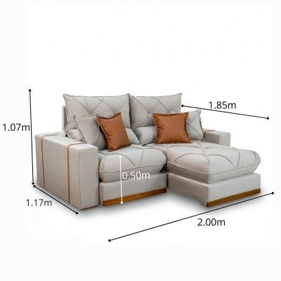 Sof� Retr�til Reclin�vel Gran Bello 2.00m Veludo Capuccino 02 - Molas Ensacadas