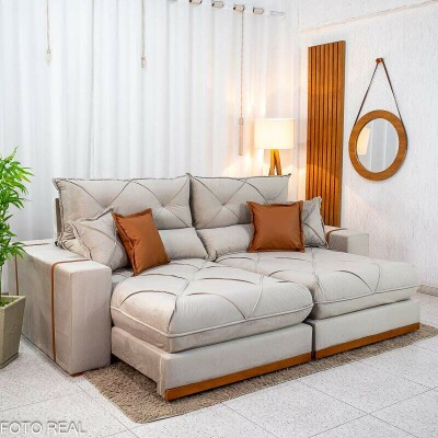 Sofá Retrátil Reclinável Gran Bello 2,30m Veludo Capuccino - Molas Ensacadas