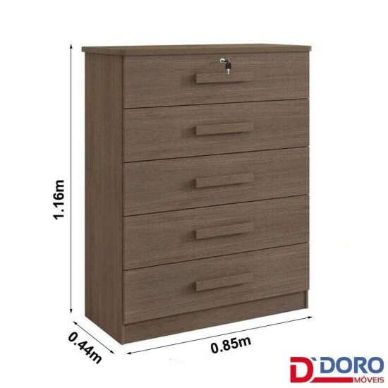 C�moda Ipanema Castanho 5 Gavetas Larg. 0.85m - D Doro