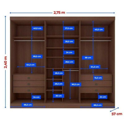 Guarda-roupa Casal Da Vinci Plus Castanho/Off 6 Portas 6 Gavetas 100% MDF Larg. 2.75m - D Doro