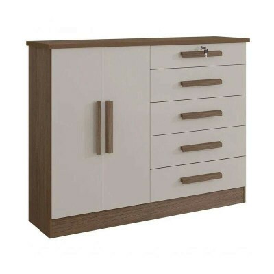 C�moda New Athos Castanho/Off 5 Gavetas e Sapateira Larg. 1.36m - D Doro
