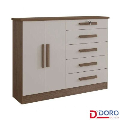 C�moda New Athos Castanho/Off 5 Gavetas e Sapateira Larg. 1.36m - D Doro