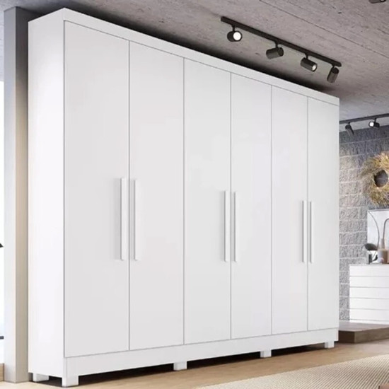 Combo - Guarda-roupa Sergipe Branco 6 PTS C/ P�s 100% MDF Larg. 1.80m - Bianchi + Cama Box Solteiro Rondoconfort Ortop�dico D33 Selada - Rondom�veis