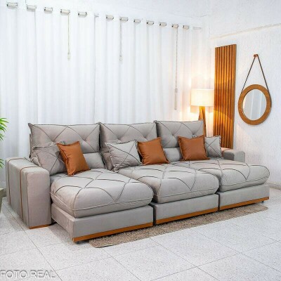 Sof� Retr�til Reclin�vel Gran Bello 3.20m Veludo Capuccino - Molas Ensacadas
