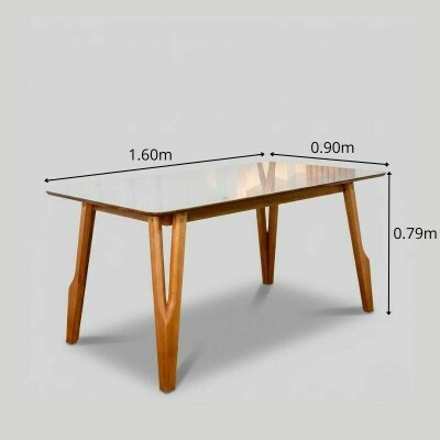 Mesa de Jantar Siena 160x90 Vidro Off/Base Madeira - Art Assento