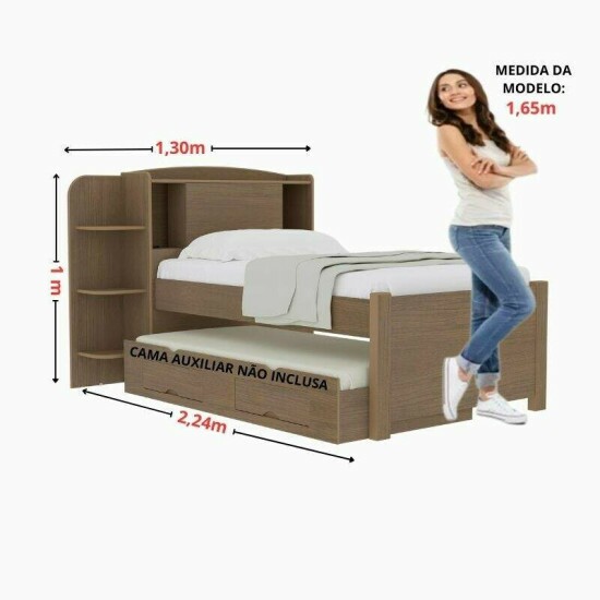Cama Solteiro Mil�nio Castanho 1,30m Cabeceira com Ba� 100% MDF - D Doro