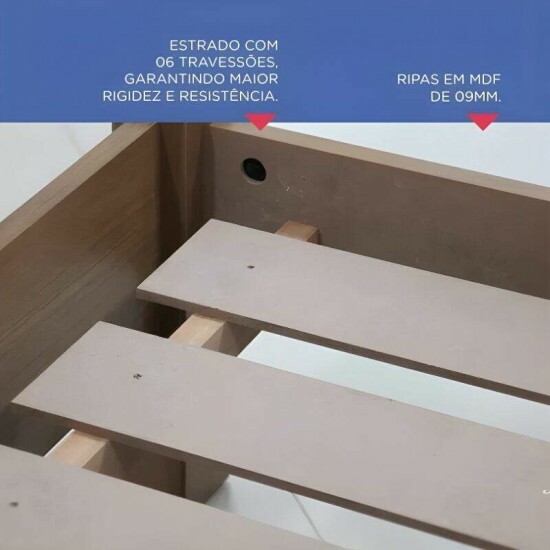 Cama Solteiro Mil�nio Castanho 1,30m Cabeceira com Ba� 100% MDF - D Doro