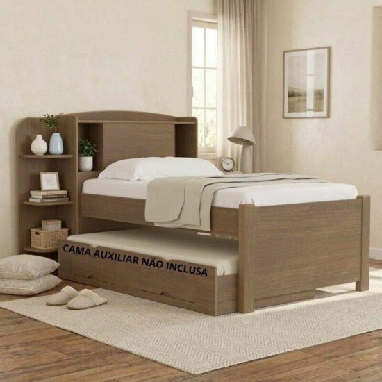 Cama Solteiro Mil�nio Castanho 1,30m Cabeceira com Ba� 100% MDF - D Doro