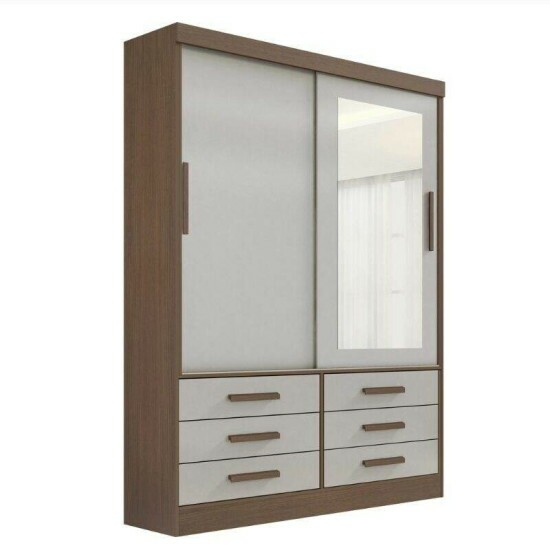 Guarda-roupa Solteiro 1,35m Meridian Castanho/Off 2 Portas 6 Gavetas 100% MDF - D Doro