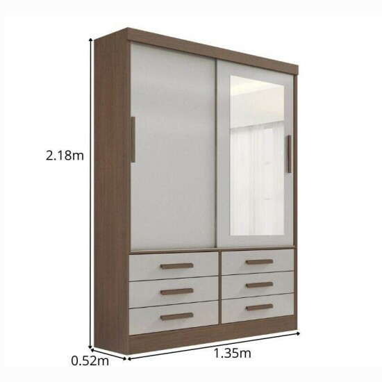 Guarda-roupa Solteiro 1,35m Meridian Castanho/Off 2 Portas 6 Gavetas 100% MDF - D Doro