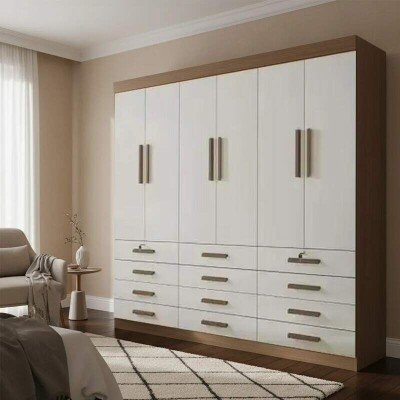 Guarda-roupa Casal M�naco Castanho/Off 6 Portas 12 Gavetas Larg. 2.40m - D Doro