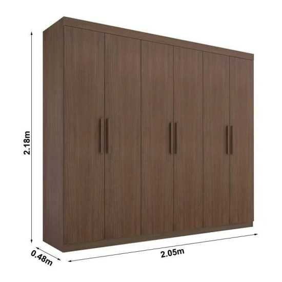Guarda-roupa Casal 2,05m Colibri Castanho 6 Portas 6 Gavetas - D Doro
