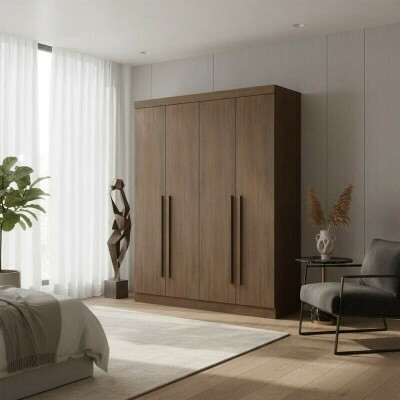 Roupeiro Solteiro Da Vinci Plus Castanho 4 Portas 3 Gavetas 100% MDF Larg. 1.85m - D Doro