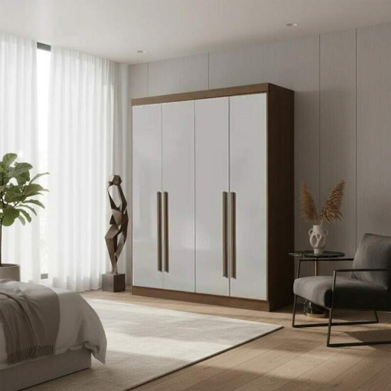 Roupeiro Solteiro Da Vinci Plus Castanho/Off 4 Portas 3 Gavetas 100% MDF Larg. 1.85m - D Doro