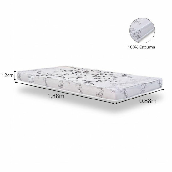 Colch�o Solteiro Espuma Soffie Lotus Cinza Nosso Sonho 88x188x12 cm - Suporta at� 80kg