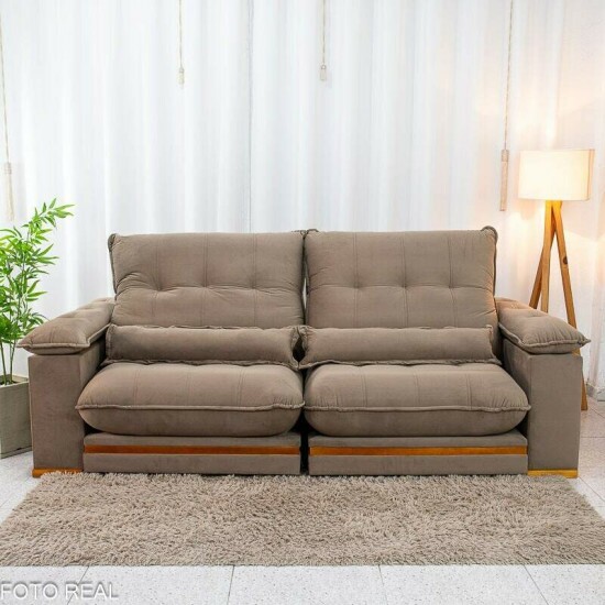Sof� Retr�til Reclin�vel Ibis 2,50m Veludo Capuccino 828 - D33 e Molas Ensacadas