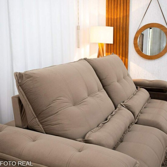 Sof� Retr�til Reclin�vel Ibis 2,50m Veludo Capuccino 828 - D33 e Molas Ensacadas
