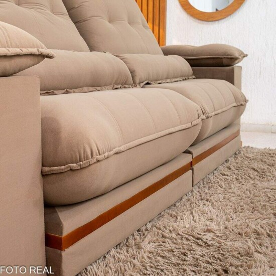 Sof� Retr�til Reclin�vel Ibis 2,50m Veludo Capuccino 828 - D33 e Molas Ensacadas