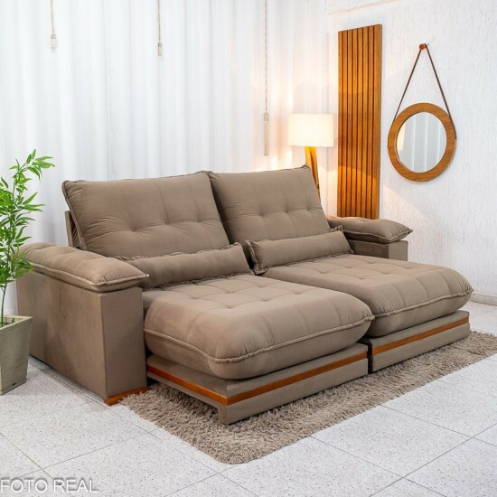 Sof� Retr�til Reclin�vel Ibis 2,50m Veludo Capuccino 828 - D33 e Molas Ensacadas