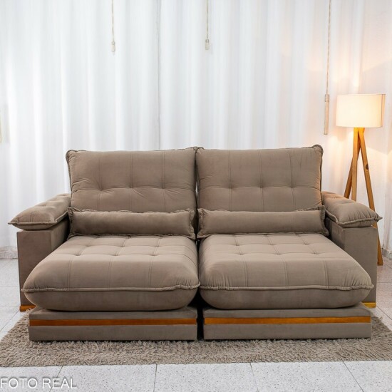 Sof� Retr�til Reclin�vel Ibis 2,50m Veludo Capuccino 828 - D33 e Molas Ensacadas