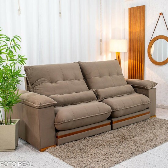 Sof� Retr�til Reclin�vel Ibis 2,50m Veludo Capuccino 828 - D33 e Molas Ensacadas