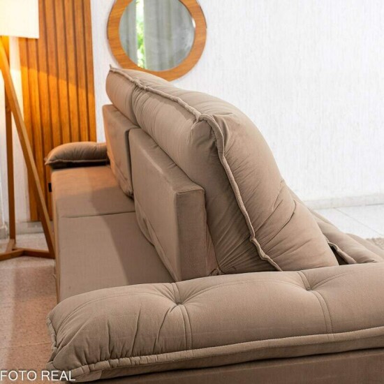Sof� Retr�til Reclin�vel Ibis 2,50m Veludo Capuccino 828 - D33 e Molas Ensacadas