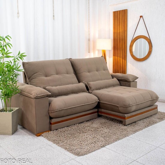 Sof� Retr�til Reclin�vel Ibis 2,50m Veludo Capuccino 828 - D33 e Molas Ensacadas