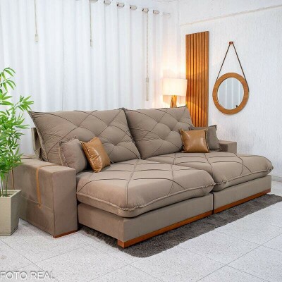 Sof� Retr�til Reclin�vel Malibu 2.90m Veludo Capuccino 828 - D33 e Molas Ensacadas
