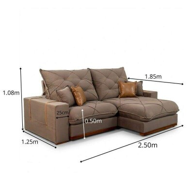 Sof� Retr�til Reclin�vel Malibu 2.50m Veludo Capuccino 828 - D33 e Molas Ensacadas