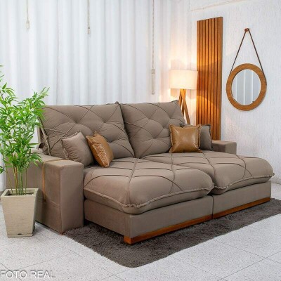Sof� Retr�til Reclin�vel Malibu 2.50m Veludo Capuccino 828 - D33 e Molas Ensacadas
