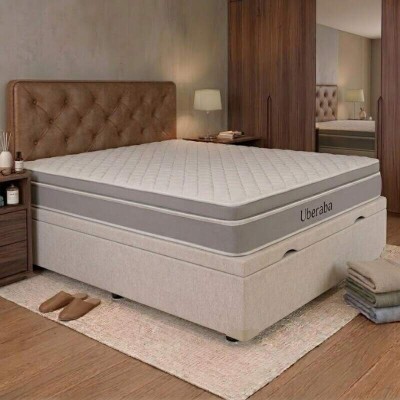 Base Box Ba� Casal Prime Confort Linh�o Palha Blindado - Issacar + Colch�o Casal Uberaba 138x188x30 Espuma Viscoel�stica D28 - ColchoMinas | Suporta at� 300kg