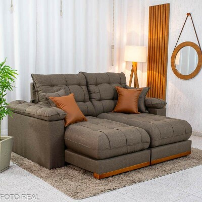 Sof� Retr�til Reclin�vel Verona 2.00m Linho Marrom - Molas Ensacadas