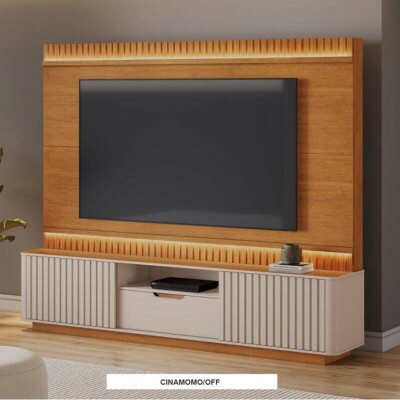 Home Atena Candian Larg. 2.10m Cinamomo/Off C/Detalhe Ripado e Lumin�rias em LED - JCM
