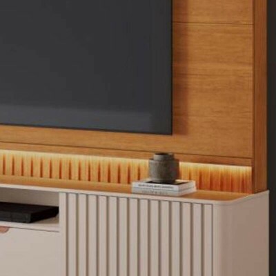 Home Atena Candian Larg. 2.10m Cinamomo/Off C/Detalhe Ripado e Lumin�rias em LED - JCM