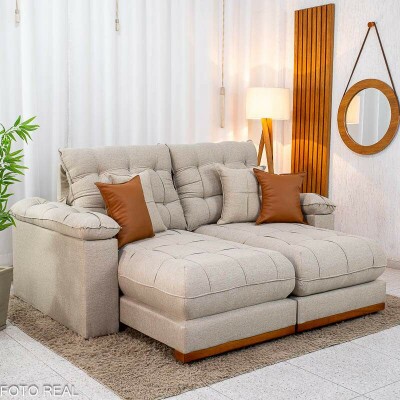 Sof� Retr�til Reclin�vel Verona 2.00m Linho Bege - Molas Ensacadas