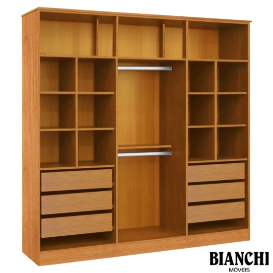 Roupeiro Bianca 6 Pts 2.30m 100% MDF Nature/Off Bianchi + Box Casal Sued Bege Nosso Sonho + Colch�o Casal Airtech Springpocket 138x188x62 Molas Ensacadas Ortobom
