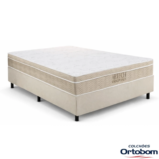 Roupeiro Bianca 6 Pts 2.30m 100% MDF Nature/Off Bianchi + Box Casal Sued Bege Nosso Sonho + Colch�o Casal Airtech Springpocket 138x188x62 Molas Ensacadas Ortobom