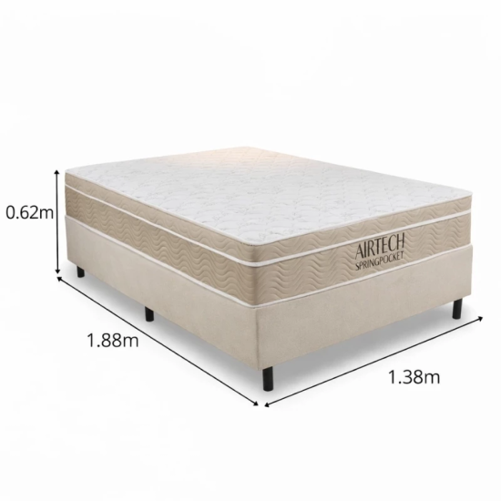 Roupeiro Bianca 6 Pts 2.30m 100% MDF Nature/Off Bianchi + Box Casal Sued Bege Nosso Sonho + Colch�o Casal Airtech Springpocket 138x188x62 Molas Ensacadas Ortobom