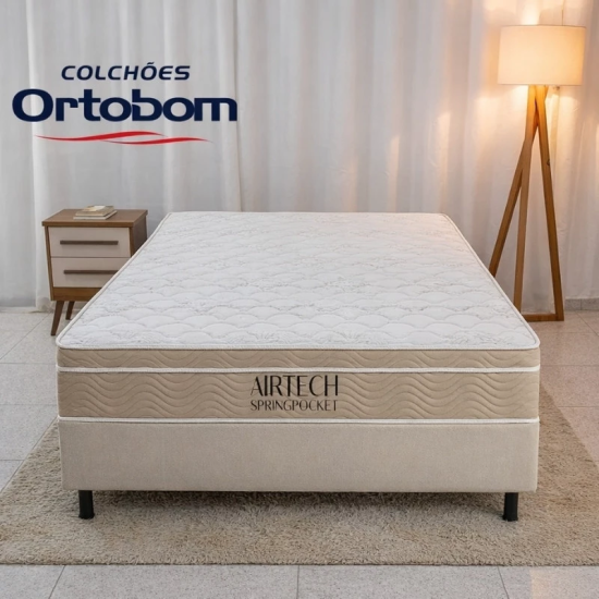 Roupeiro Bianca 6 Pts 2.30m 100% MDF Nature/Off Bianchi + Box Casal Sued Bege Nosso Sonho + Colch�o Casal Airtech Springpocket 138x188x62 Molas Ensacadas Ortobom