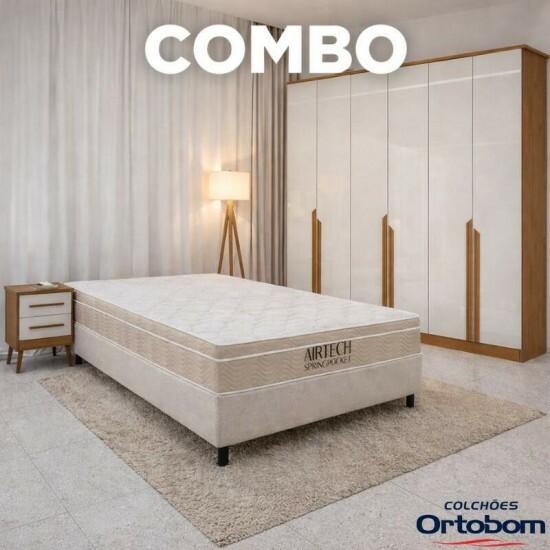 Roupeiro Bianca 6 Pts 2.30m 100% MDF Nature/Off Bianchi + Box Casal Sued Bege Nosso Sonho + Colch�o Casal Airtech Springpocket 138x188x62 Molas Ensacadas Ortobom