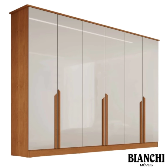 Roupeiro Bianca 6 Pts 2.30m 100% MDF Nature/Off Bianchi + Box Casal Sued Bege Nosso Sonho + Colch�o Casal Airtech Springpocket 138x188x62 Molas Ensacadas Ortobom
