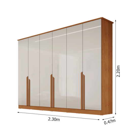 Roupeiro Bianca 6 Pts 2.30m 100% MDF Nature/Off Bianchi + Box Casal Sued Bege Nosso Sonho + Colch�o Casal Airtech Springpocket 138x188x62 Molas Ensacadas Ortobom