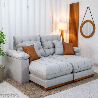 Sof� Retr�til Reclin�vel Verona 2.00m Linho Cinza Gelo 31 - Molas Ensacadas