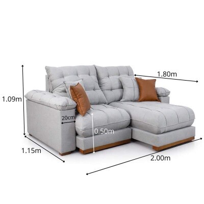 Sof� Retr�til Reclin�vel Verona 2.00m Linho Cinza Gelo 31 - Molas Ensacadas