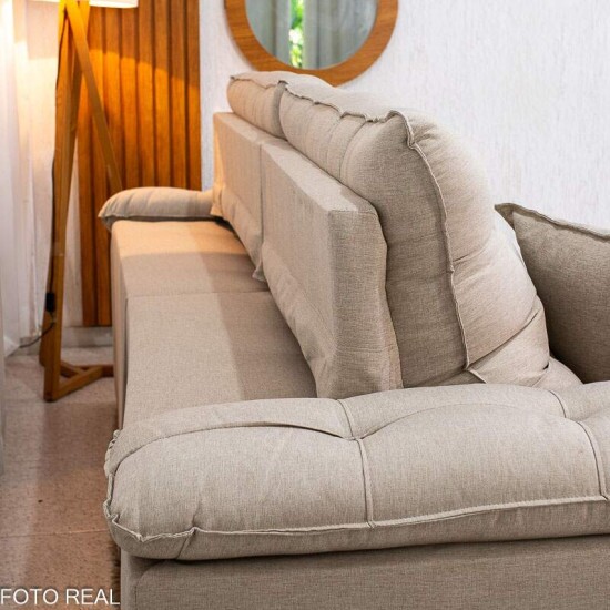 Sof� Retr�til Reclin�vel Verona 2.50m Linho Bege - Molas Ensacadas