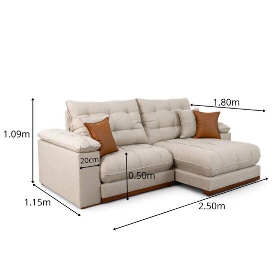 Sof� Retr�til Reclin�vel Verona 2.50m Linho Bege - Molas Ensacadas