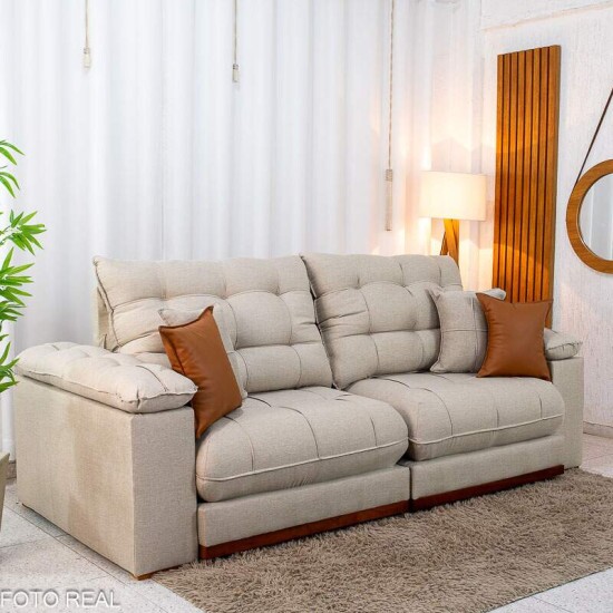 Sof� Retr�til Reclin�vel Verona 2.50m Linho Bege - Molas Ensacadas