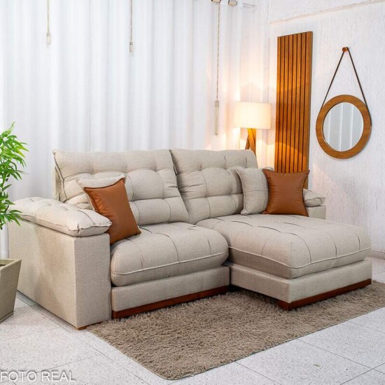 Sof� Retr�til Reclin�vel Verona 2.50m Linho Bege - Molas Ensacadas