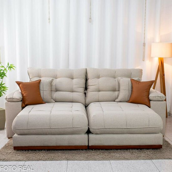 Sof� Retr�til Reclin�vel Verona 2.50m Linho Bege - Molas Ensacadas